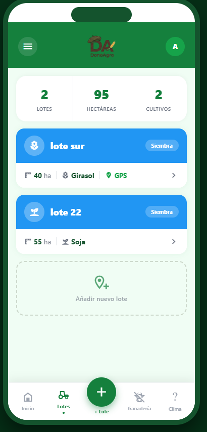 Pantalla de lotes